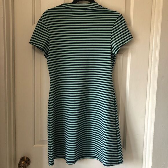 Free People Beach Turquoise Blue Striped ON THE LINE Ponte Dress Sz Medium - Picture 4 of 8